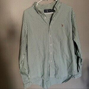 Ralph Lauren green white striped button up classic fit dress shirt men’s size XL